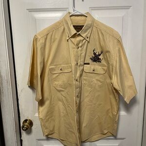 Vintage Outdoor Life Tan Short Sleeve Shirt with Embroidered Deer Design